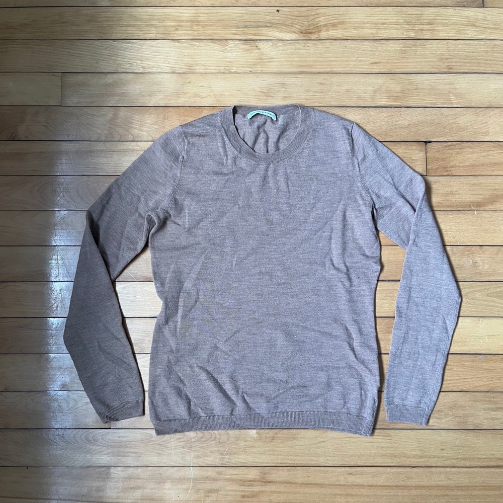 Banana Republic Extra Fine Merino Wool Crewneck Sweater Taupe Brown Slim Fit